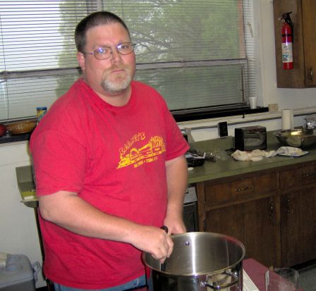 Me, making soap